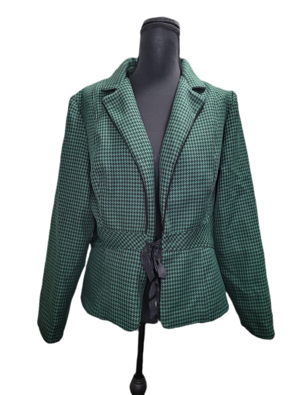 Perceptions Womens 14 Houndstooth Career Office Wear Whimsygoth Tie Front Jacket